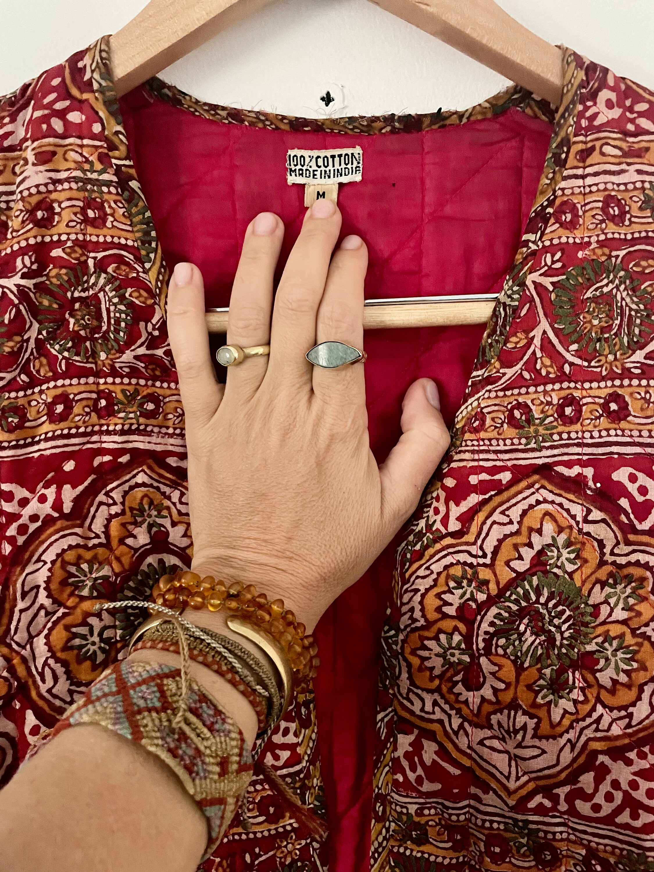 Vintage Indian Cotton Block Print Quilted Vest , India Block Print Vest