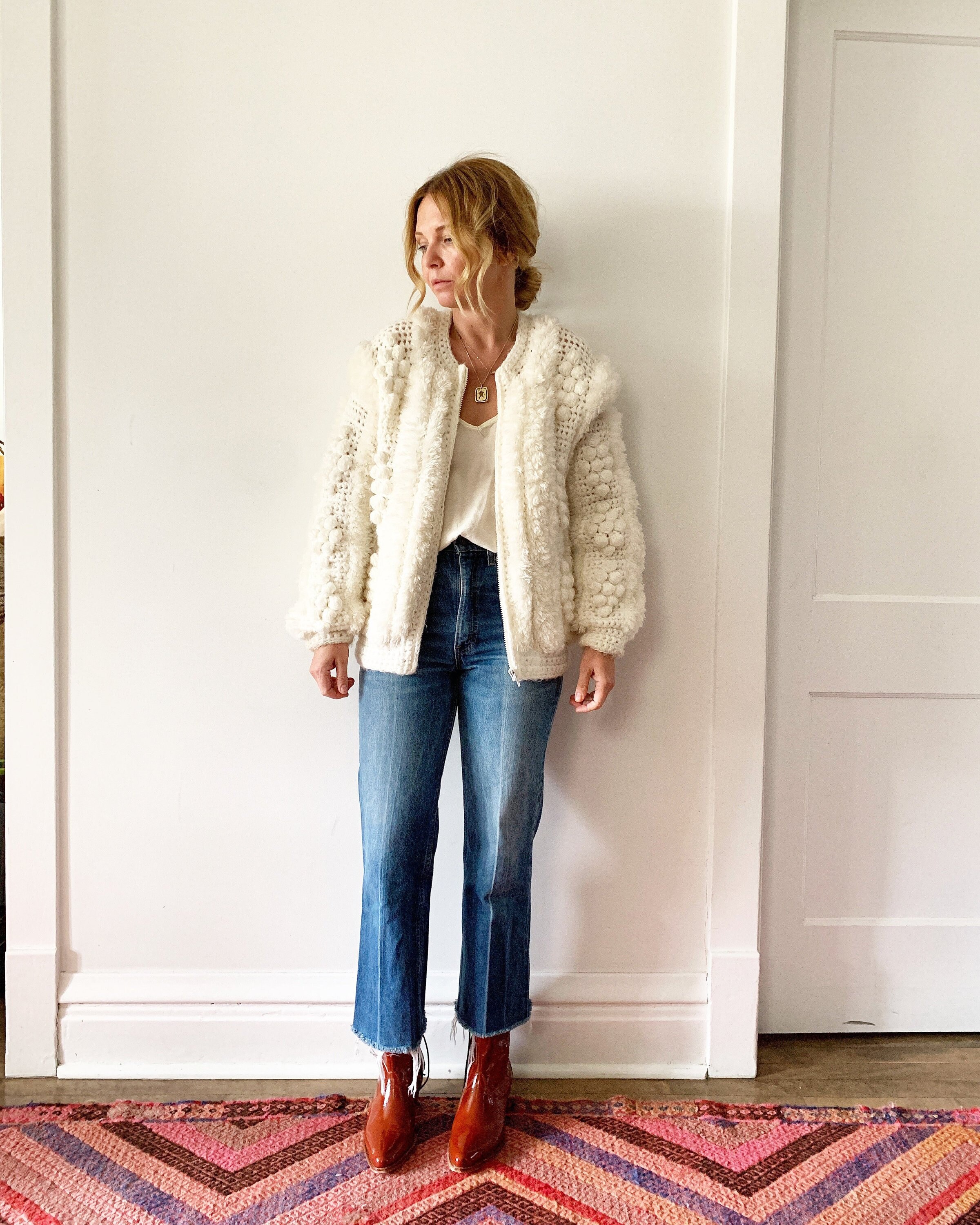 Vintage 70s Loop Knit Sweater Jacket , Curly Knit Sweater Coat