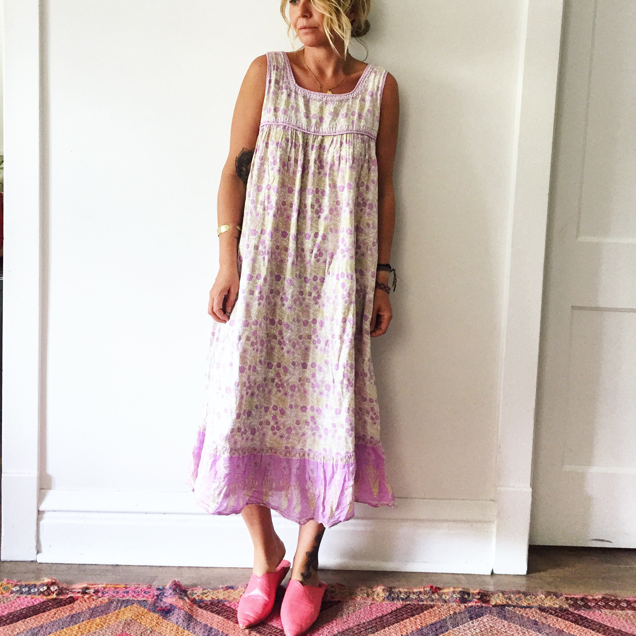 RESERVED for Diane L //Vintage 70s Cotton Gauze Dress , BOHO Hippie Sun