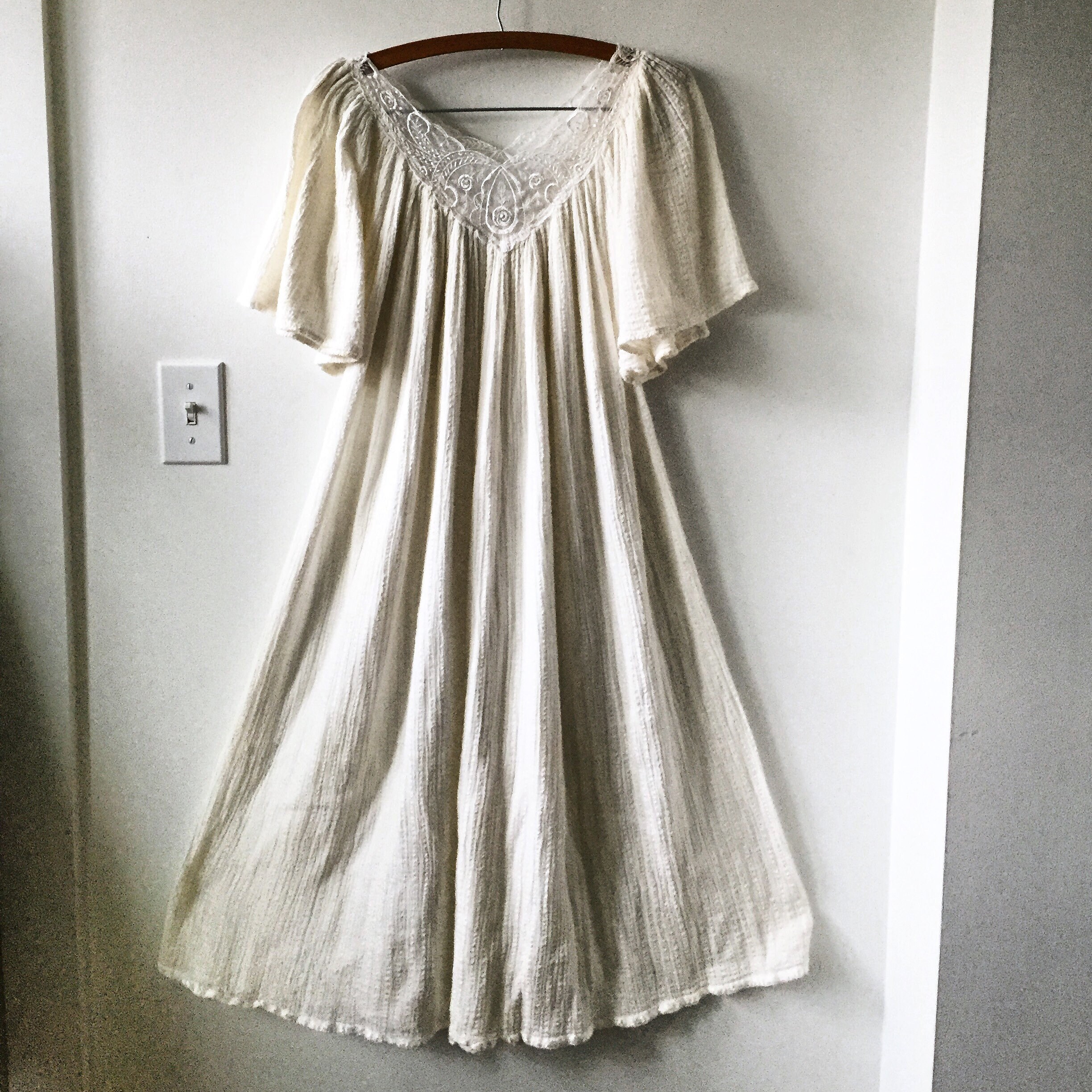 Vintage White Cotton Gauze Dress , Beach Wedding Dress , BOHO Wedding Dress