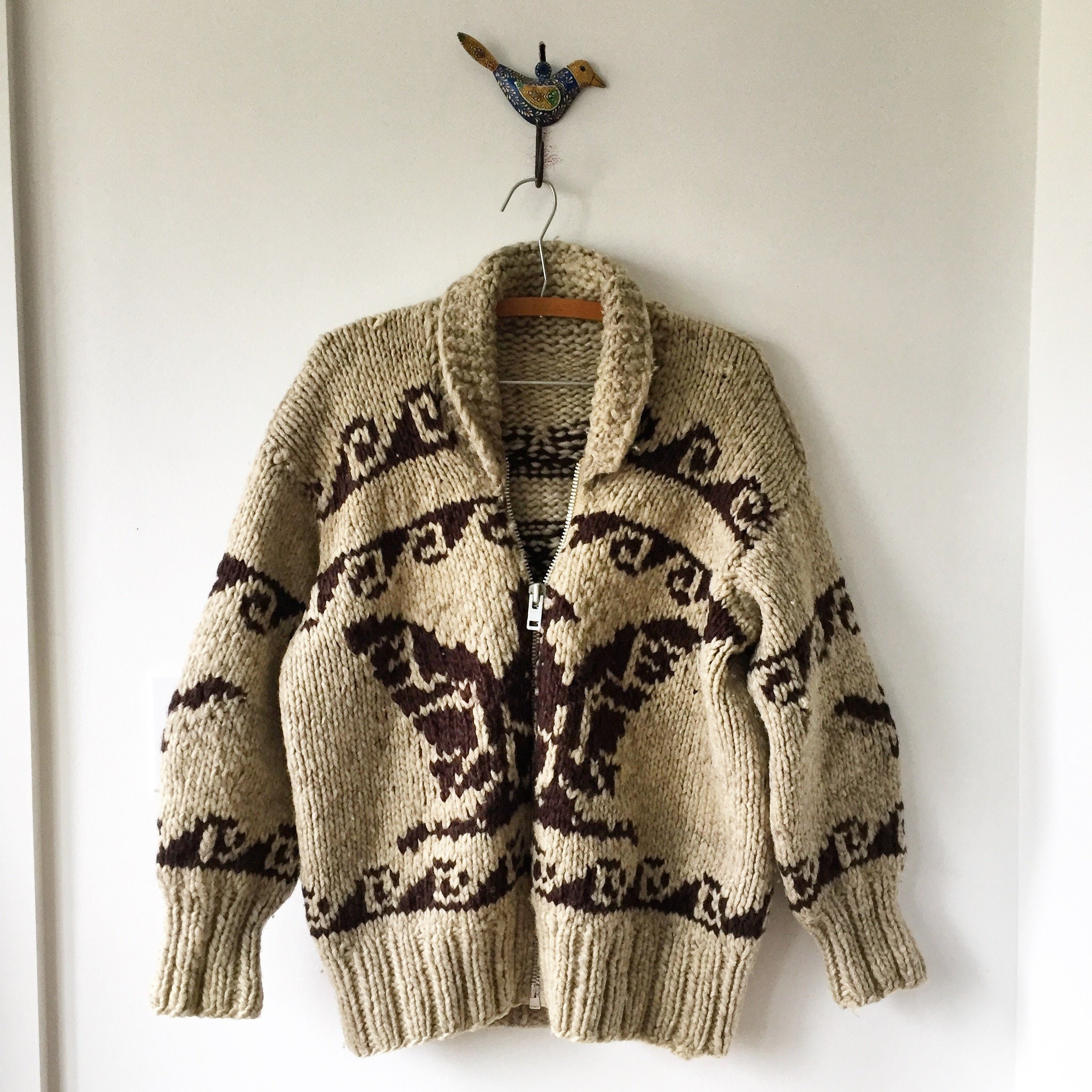 Vintage Cowichan Cardigan Sweater , Thunderbird Cowichan
