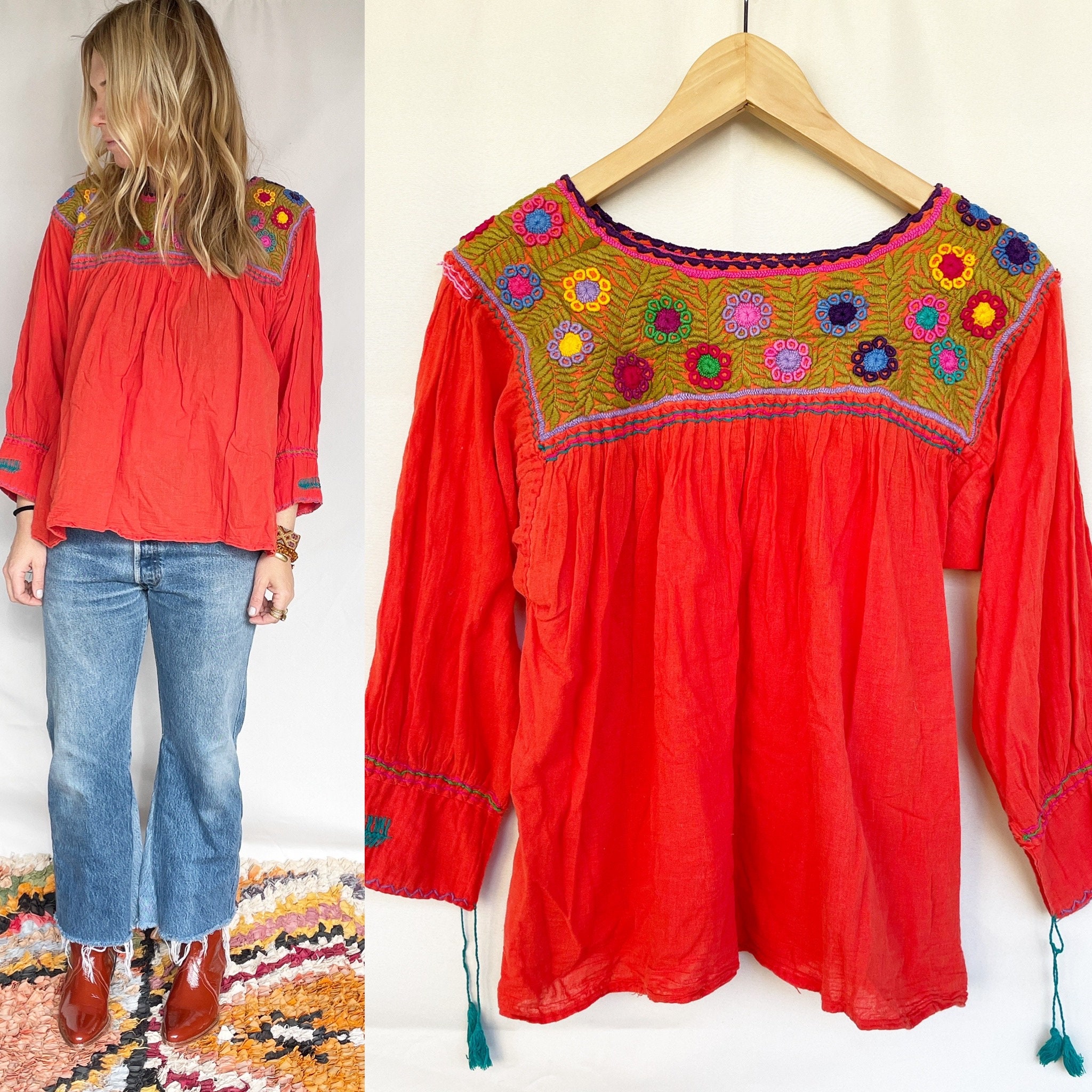 Vintage Embroidered Oaxacan Blouse , Mexican Peasant Blouse , BOHO ...