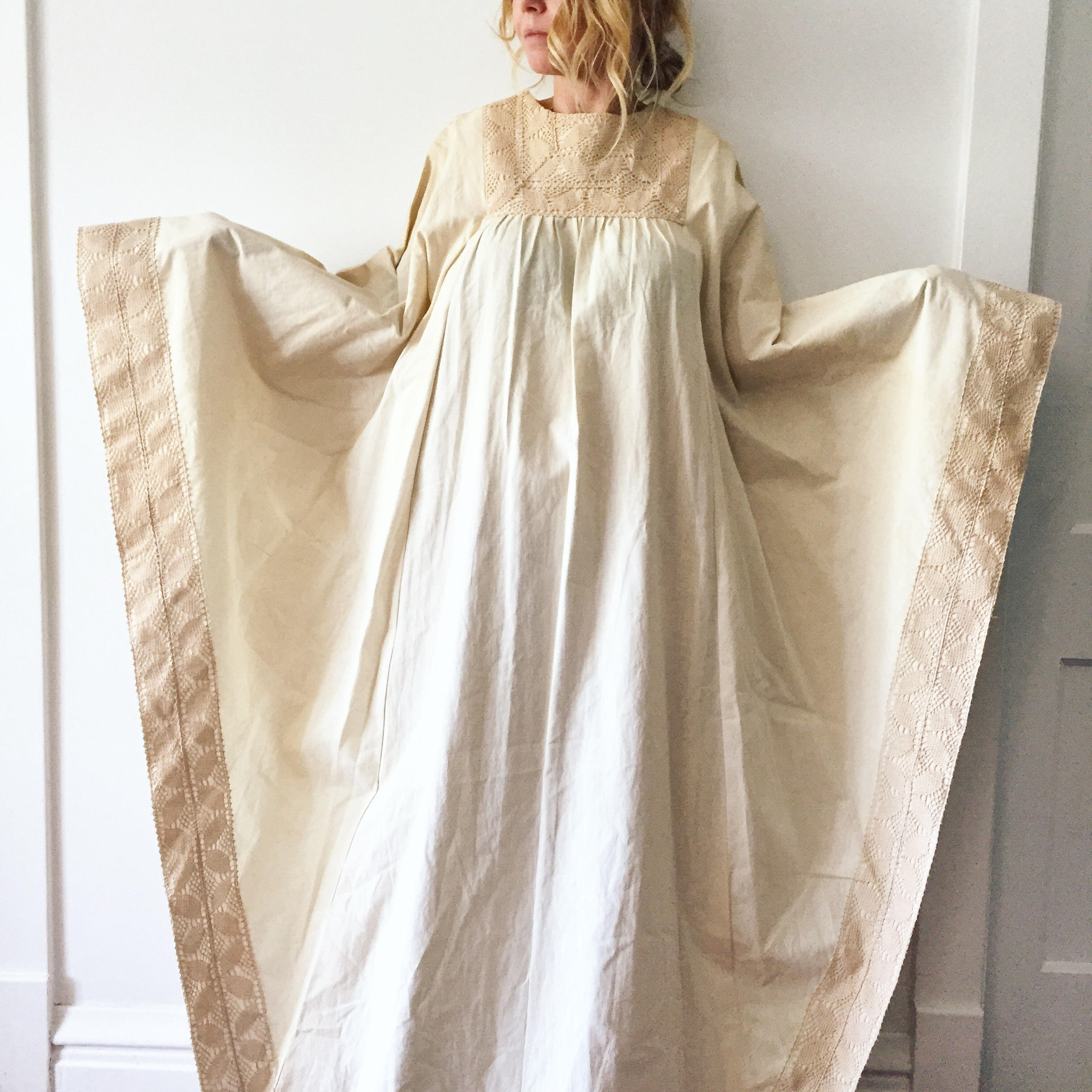 Vintage 60s Batwing Kaftan , Crochet Kaftan