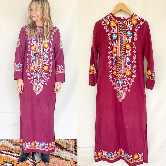 Vintage Embroidered Cotton Kaftan , Pakistani Cott