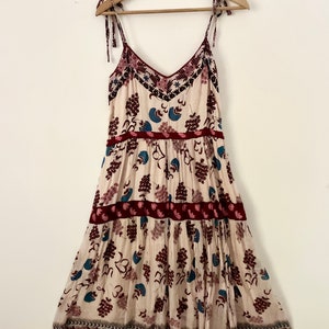 Vintage Indian Cotton Gauze  Dress , Block Print Summer Dress , Strappy India Dress , Indian Cotton Sundress
