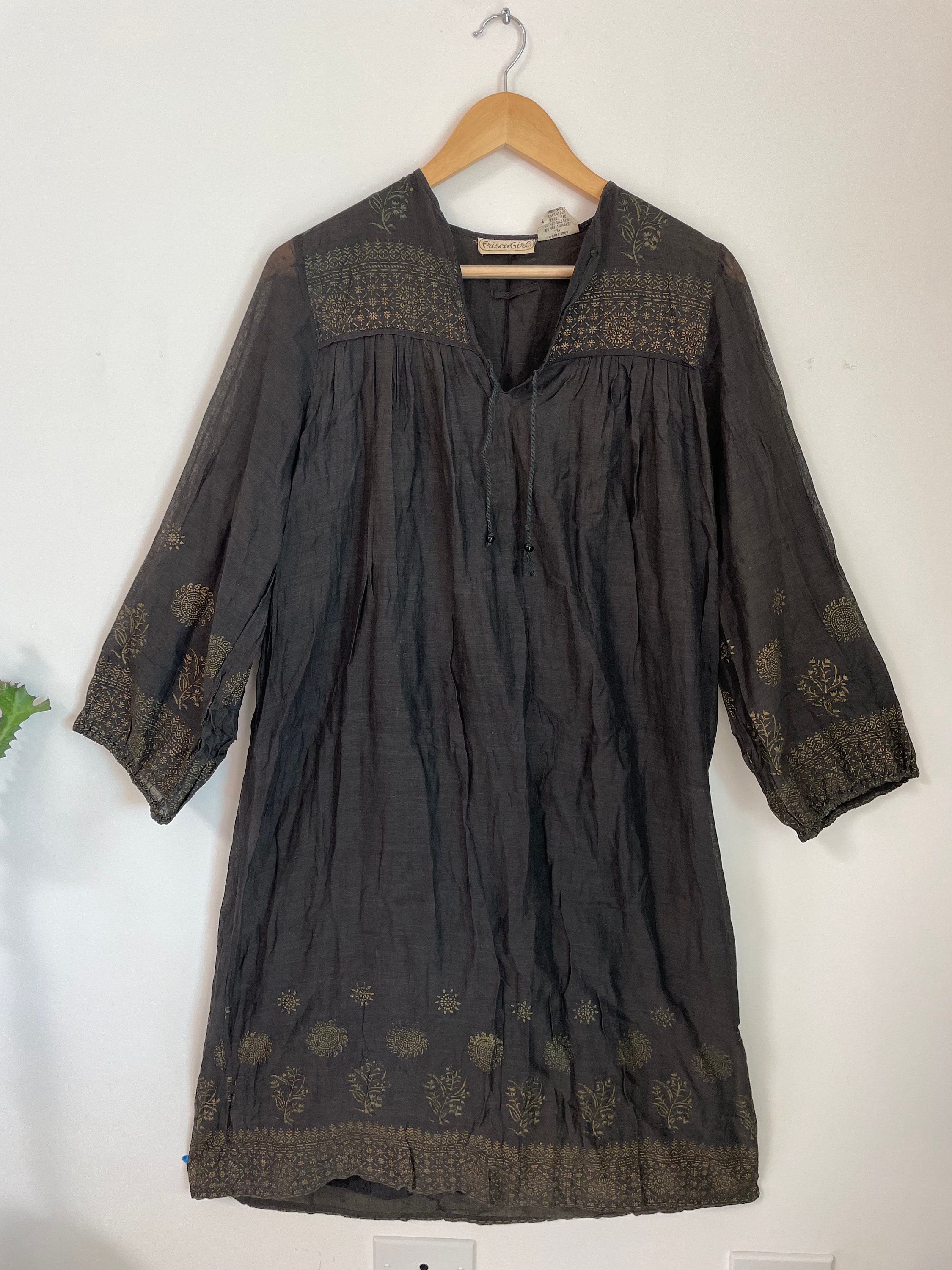 RESERVED// Vintage India Cotton Gauze Dress , Indian Gauze Tunic Dress