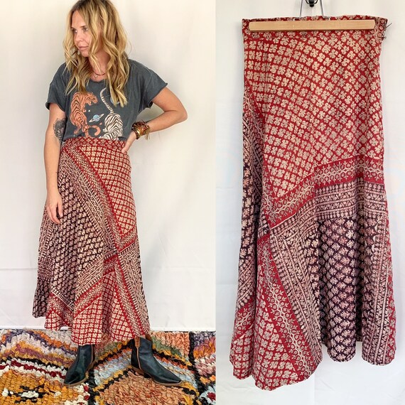 Vintage India Block Print Midi Skirt , Star of Ind