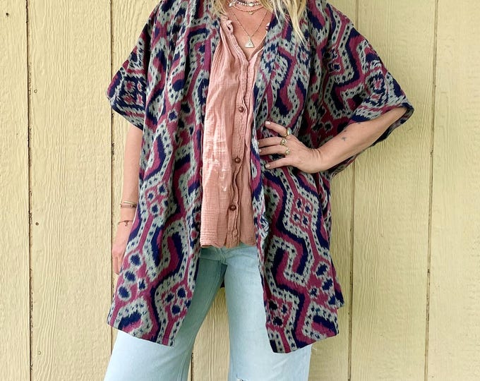Vintage Indonesian  IKAT Cotton Jacket-  Ikat Bohemian Jacket , Ethnic Textile Jacket, Hand Loomed Tribal cotton Jacket