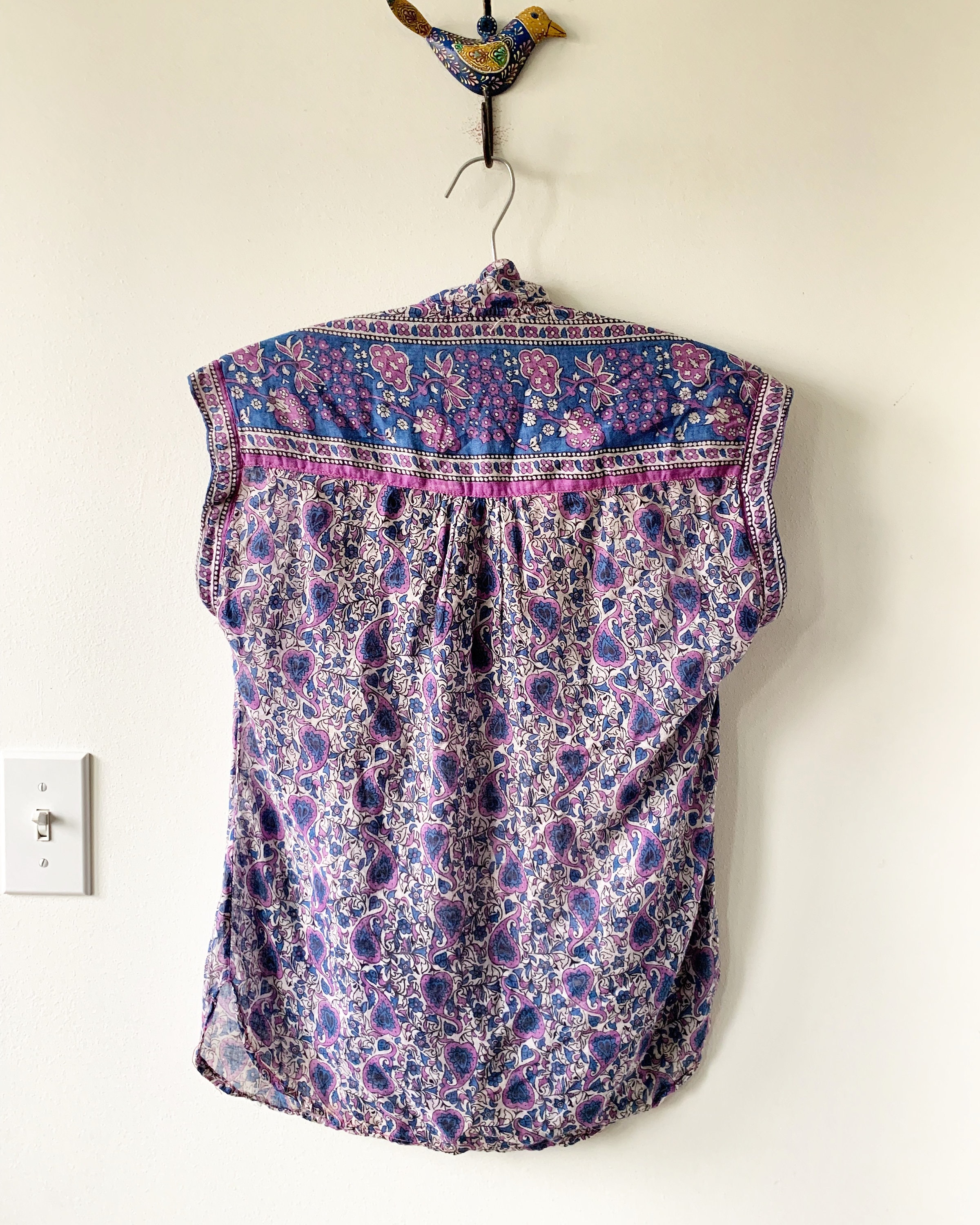 Vintag India Cotton Gauze Blouse , Indian Block Print Top