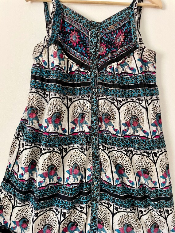 Vintage Peacock Print Indian Cotton Dress , Block… - image 3