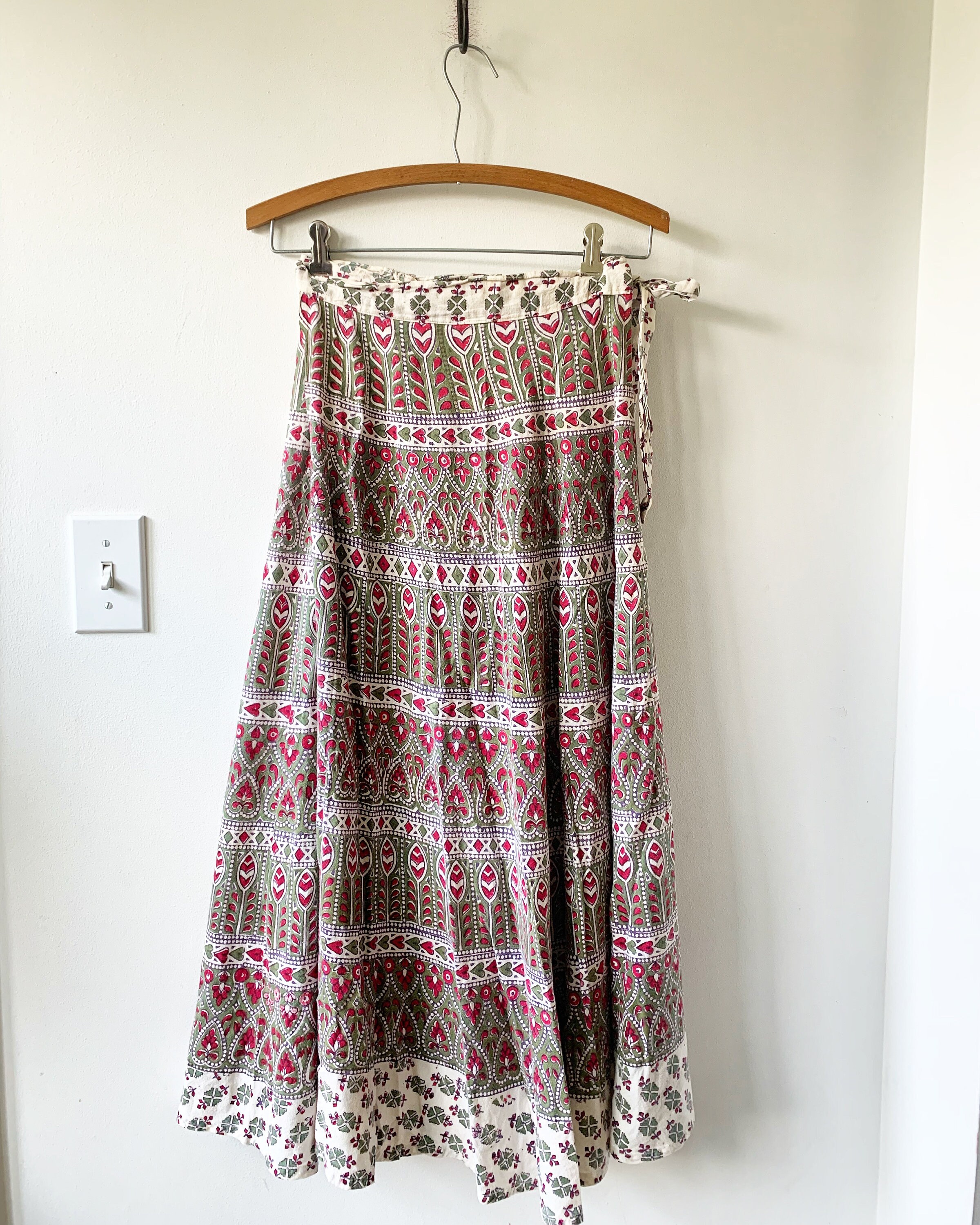 Vintage 70s India Block Printed Wrap Skirt