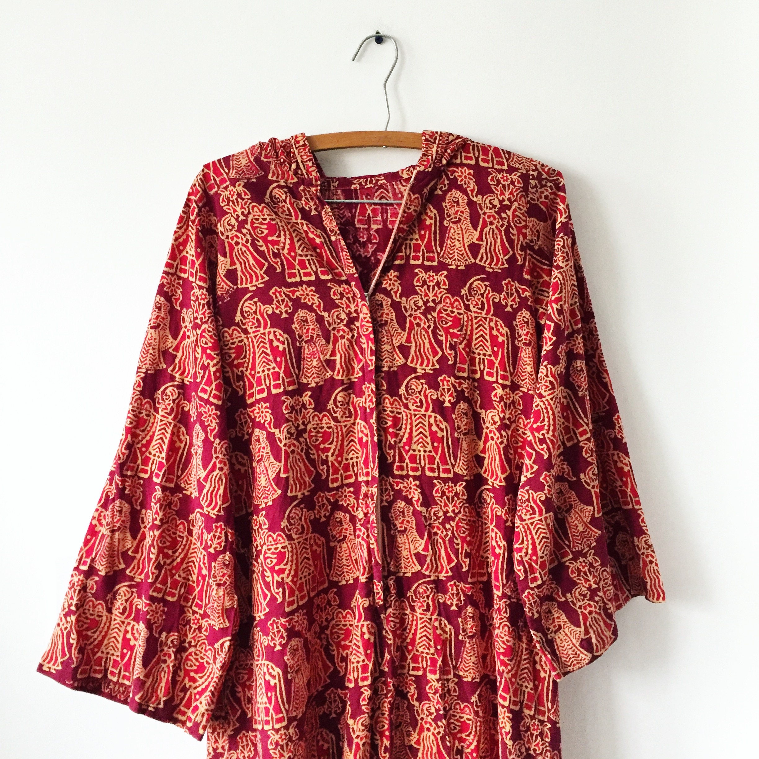 Vintage 70s Block Print Kaftan , India Cotton Kaftan