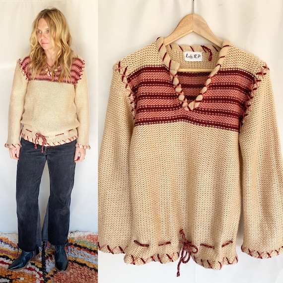 Vintage 70s Hand Knit Pullover, Hand Knit Sweater