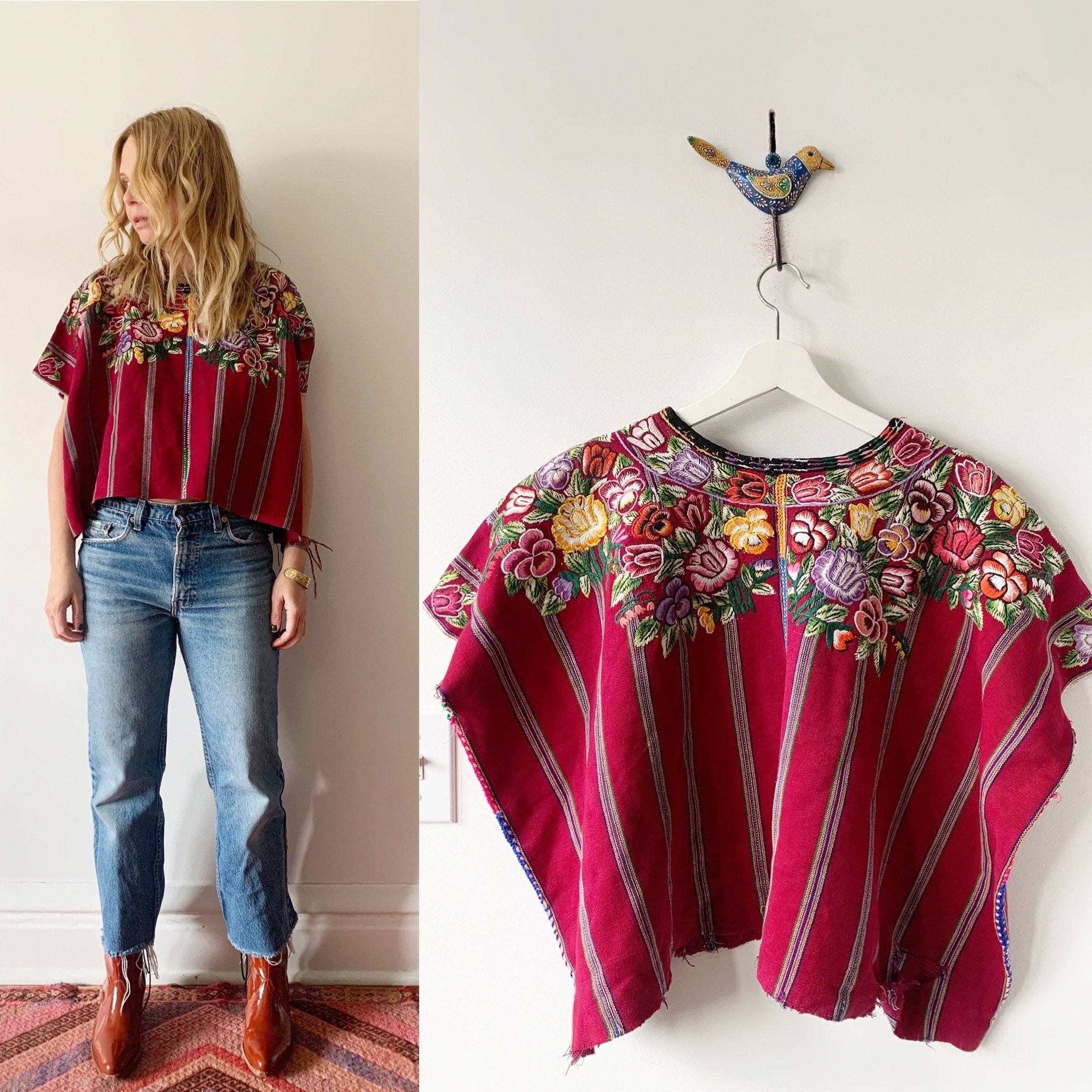 Vintage Guatemalan Huipil , Embroidered Ethnic Top , Embroidered Blouse