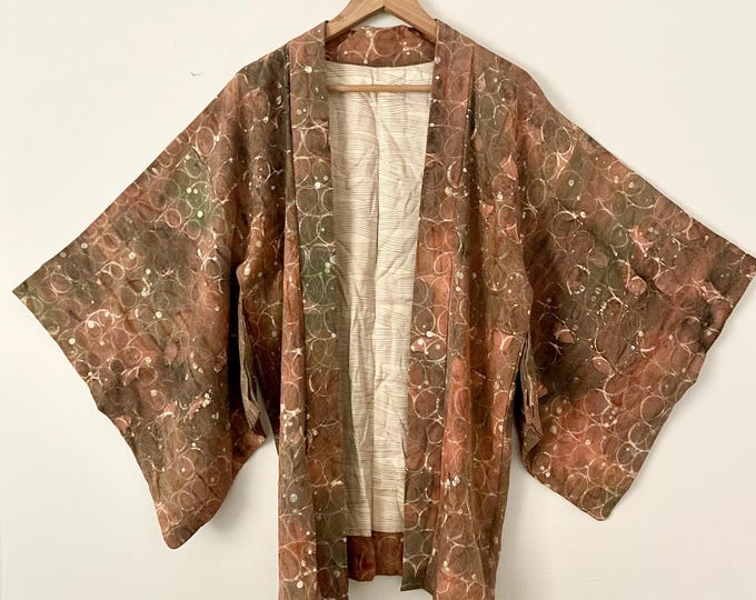 Vintage Japanese Silk Kimono, Batik Kimono, Earthy Kimono Jacket