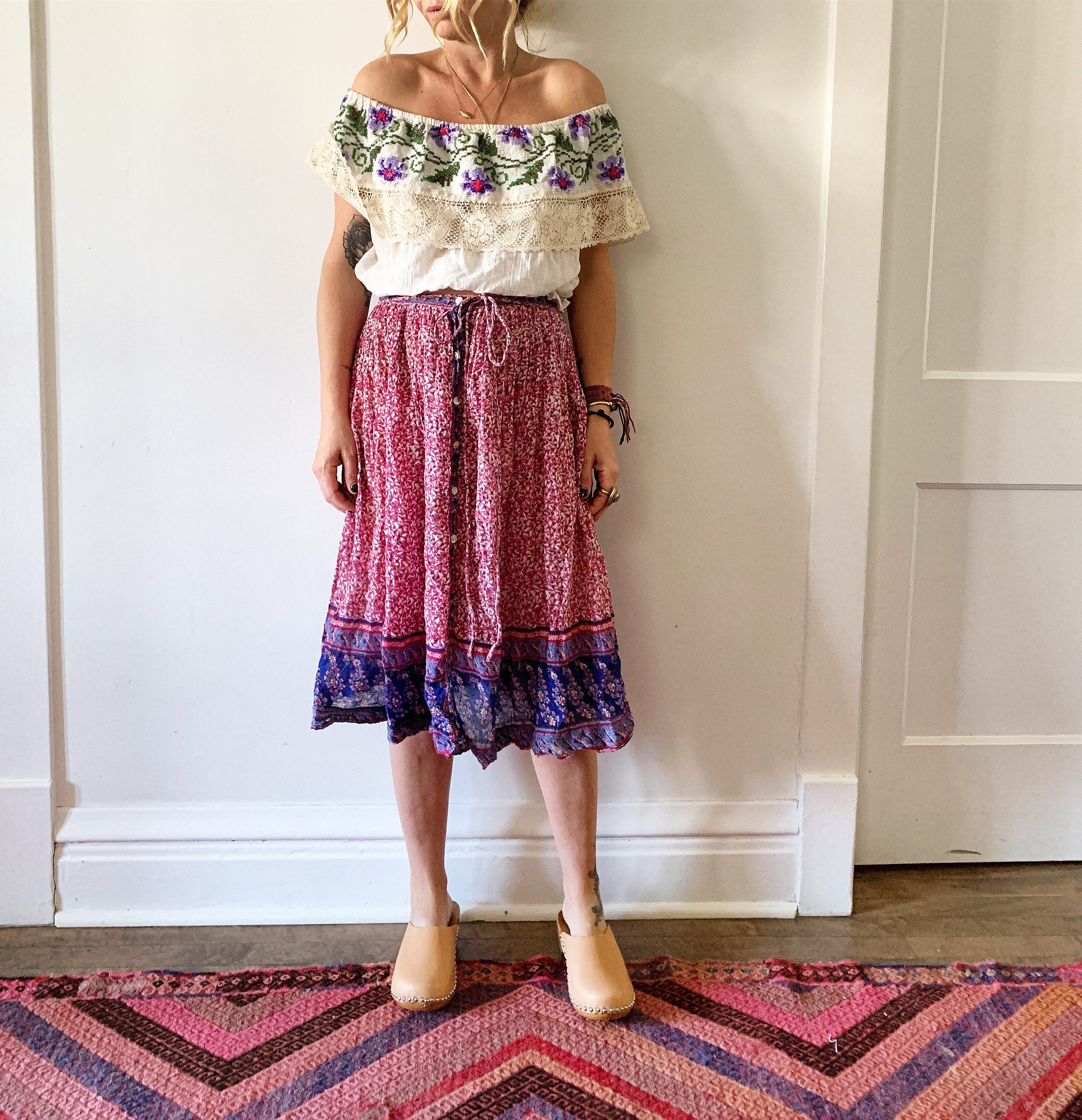 Vintage India Cotton Gauze Skirt , Indian Cotton Midi Skirt