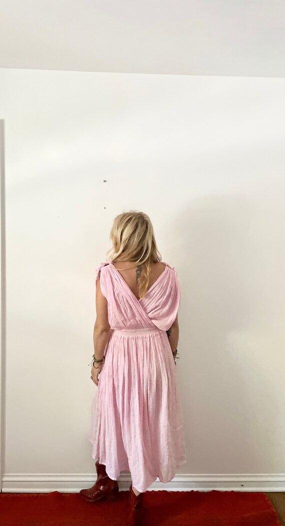 Vintage Grecian Gauze Midi Dress , Pink Sun Dress , S… Gem