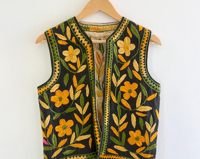 Vintage Heavily Embroidered Ethnic Vest, Afghan Embroidered Vest, BOHO Floral Vest