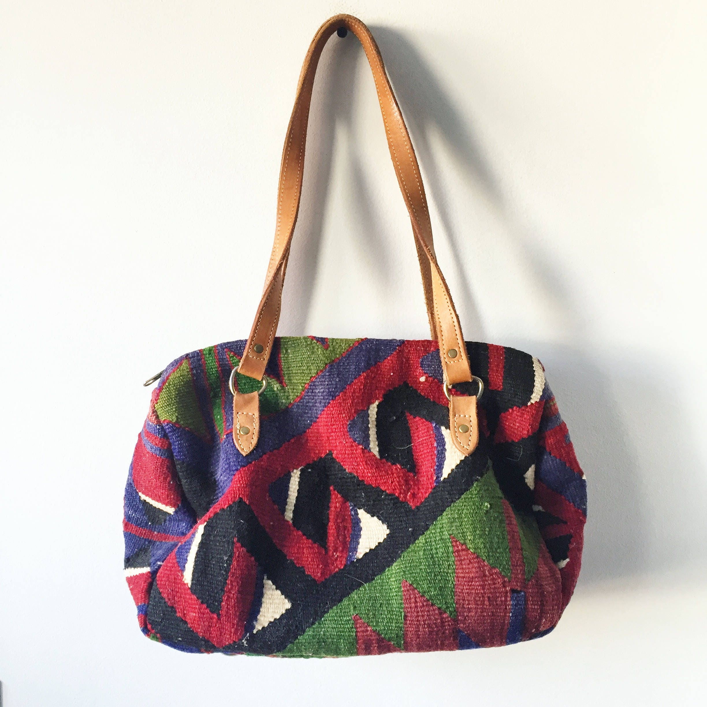 Vintage Turkish Kilim Bag, Ethnic Carpet Purse