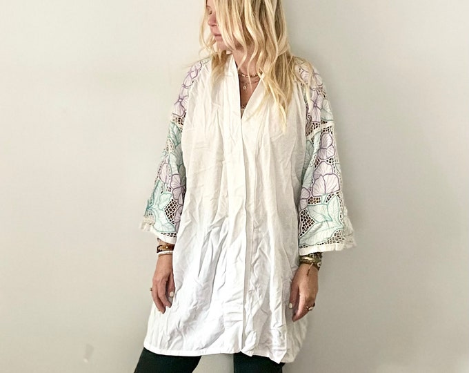 Vintage White Cutout Jacket, Bali Lace Jacket