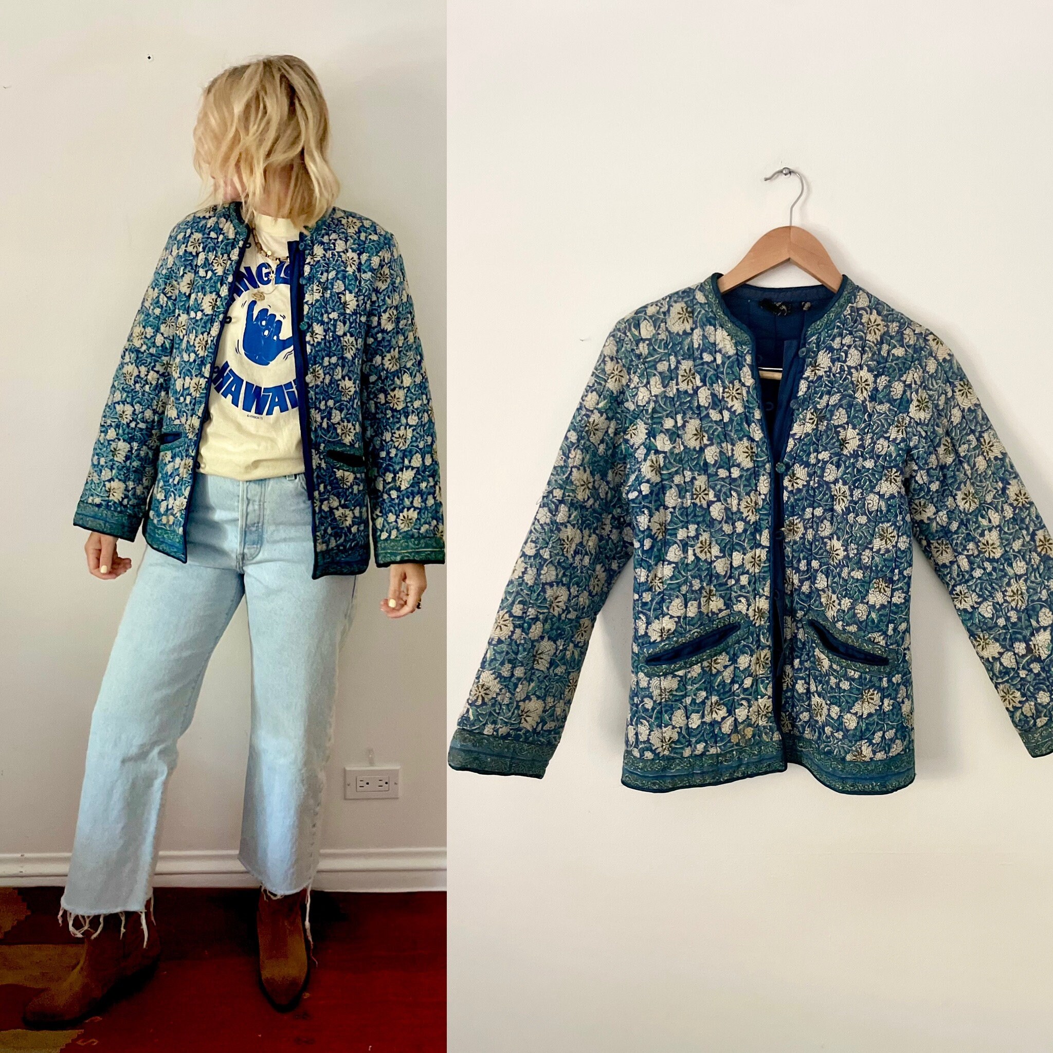 Vintage 70s Interlinks India Block Print Jacket , Quilted