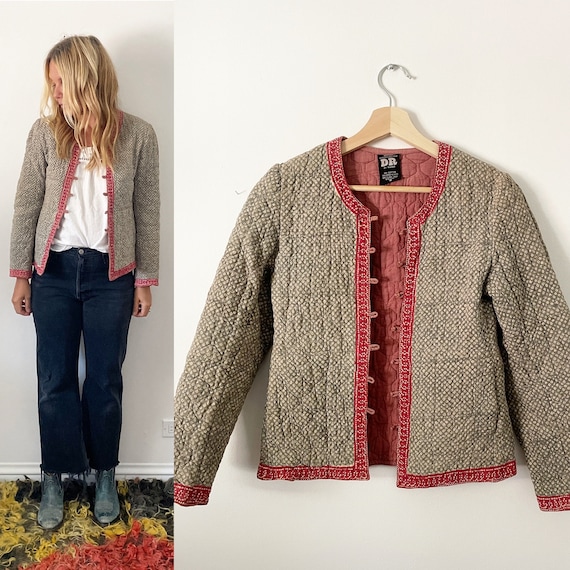 Vintage Indian Quilted Embroidered Jacket Indian Padded Etsy