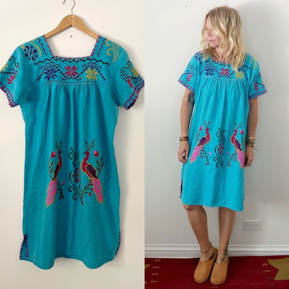 Vintage 70s OAXACA Hand Embroidered Tunic Dress , 