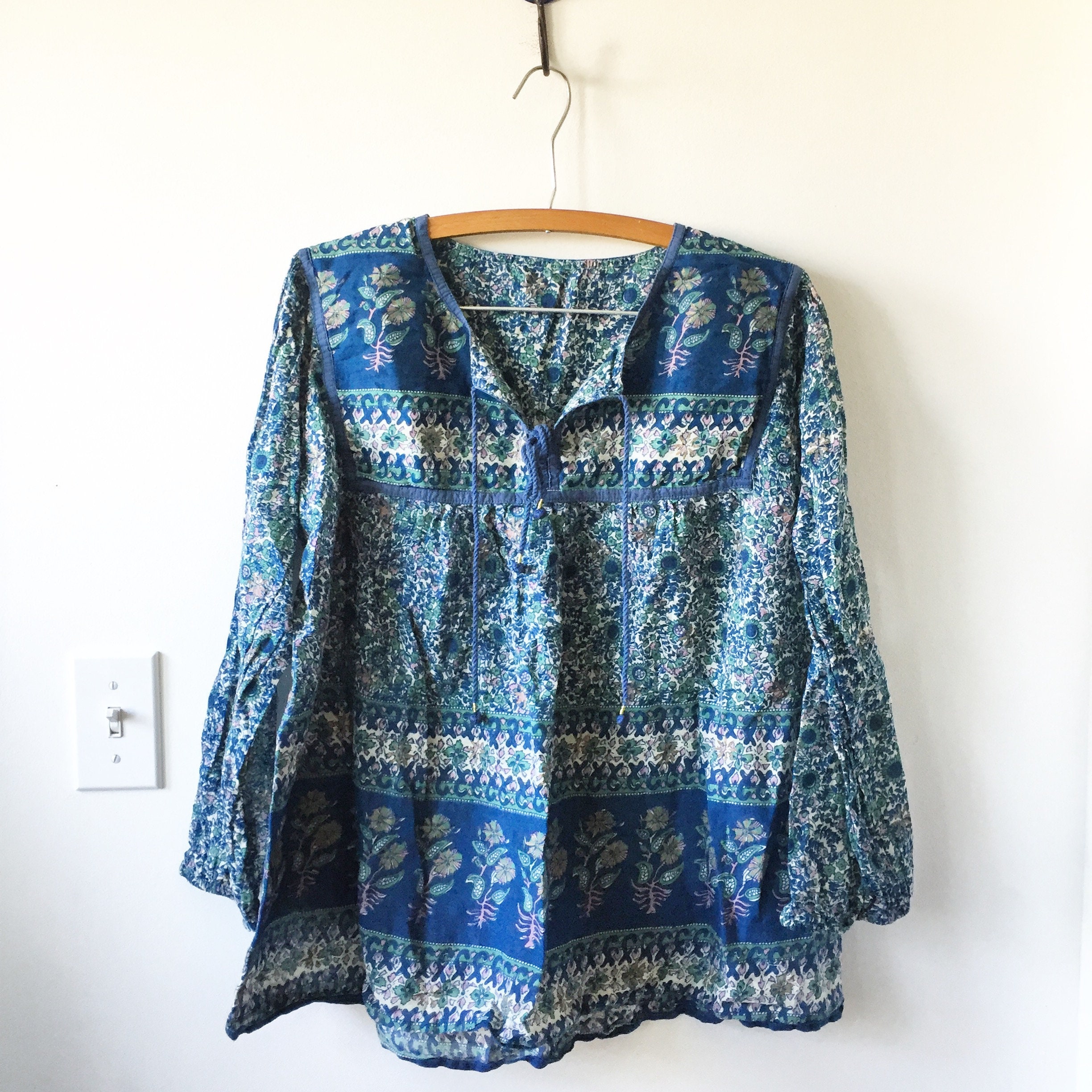 Vintage Indian Cotton Gauze Blouse , Gauze Top , Block Print India Blouse