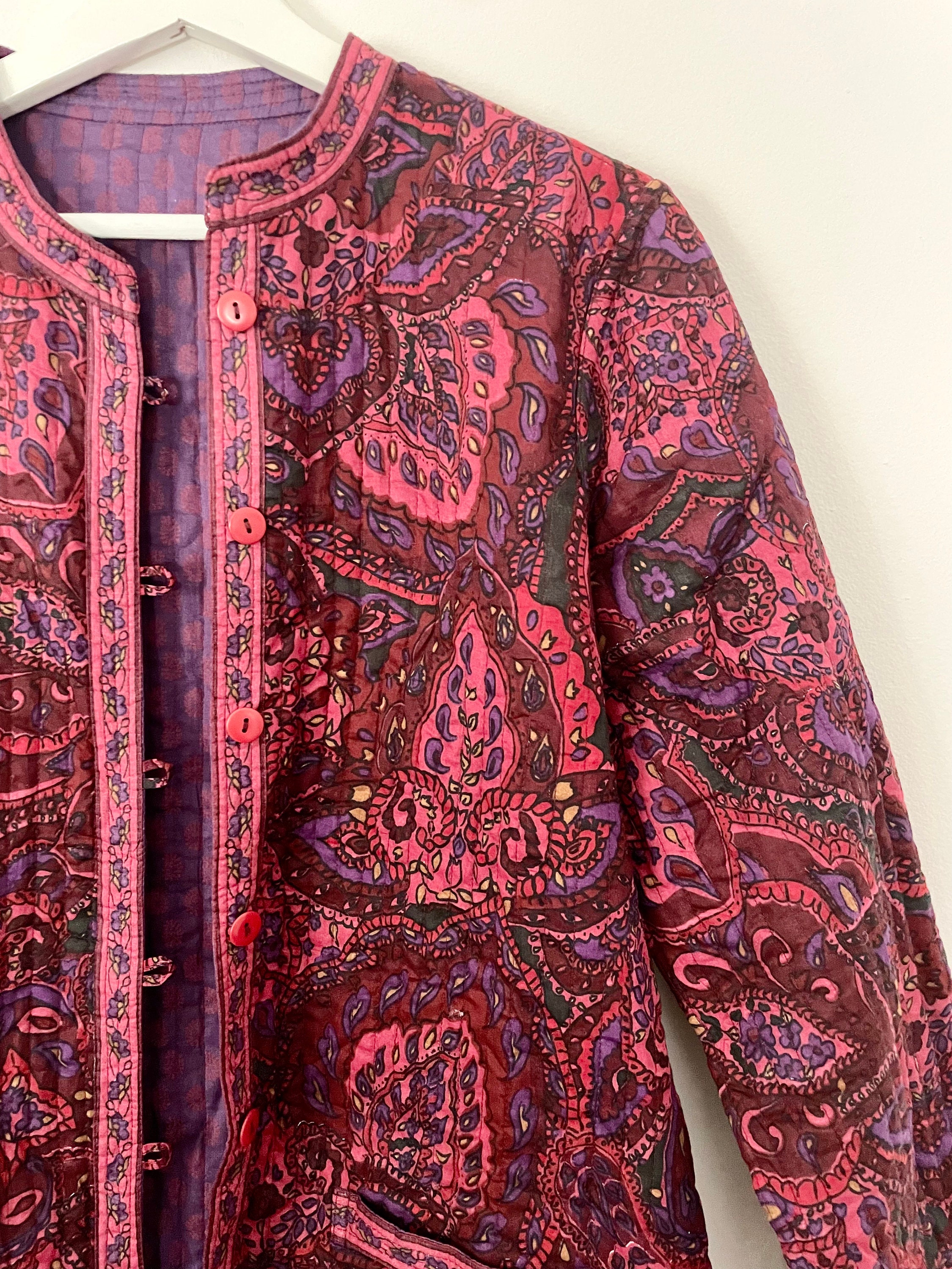 Vintage Indian Block Print Reversible Jacket , Quilted Indian Jacket