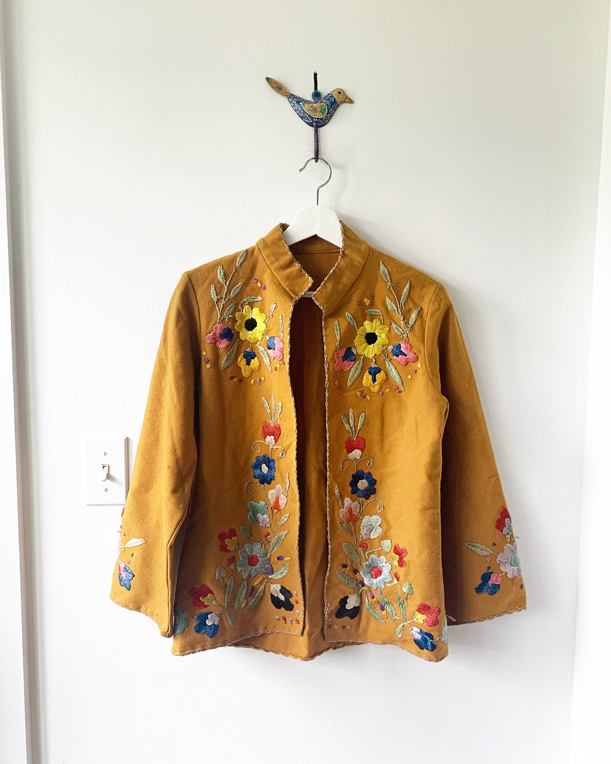 Vintage Embroidered Mexican Jacket , Wool Mexican Tourist Jacket