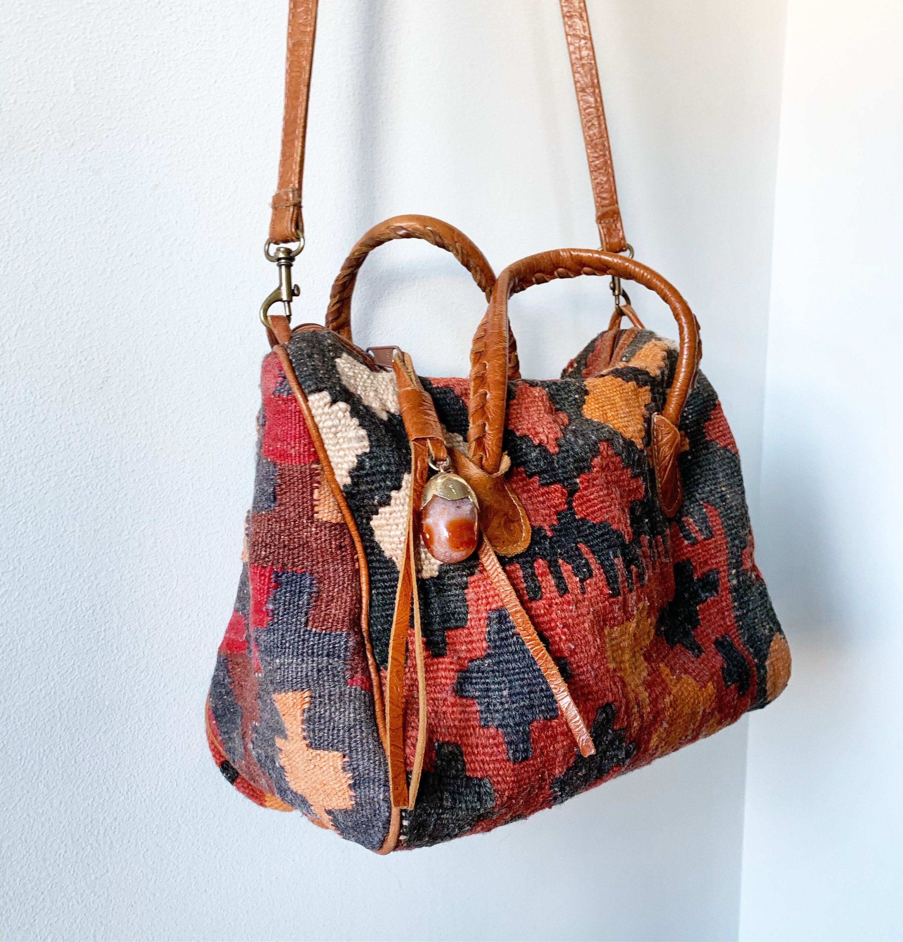 Vintage Turkish Kilim Bag, Ethnic Carpet Purse