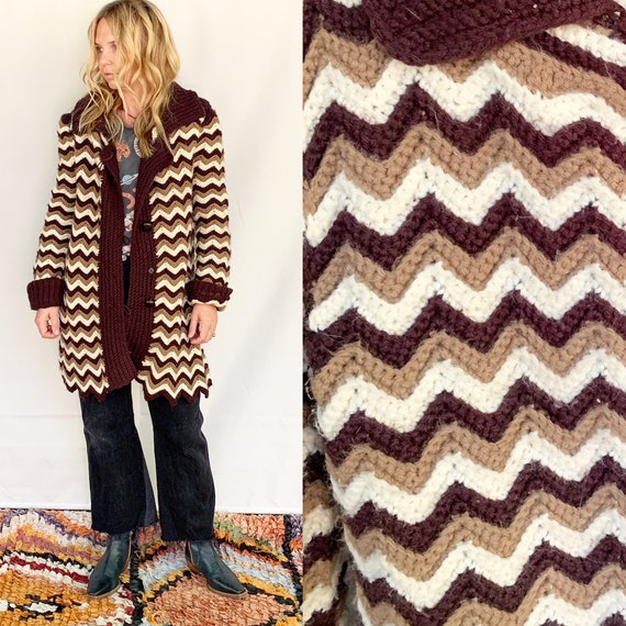 Vintage Afghan Crochet Cardigan , Granny Square Ov