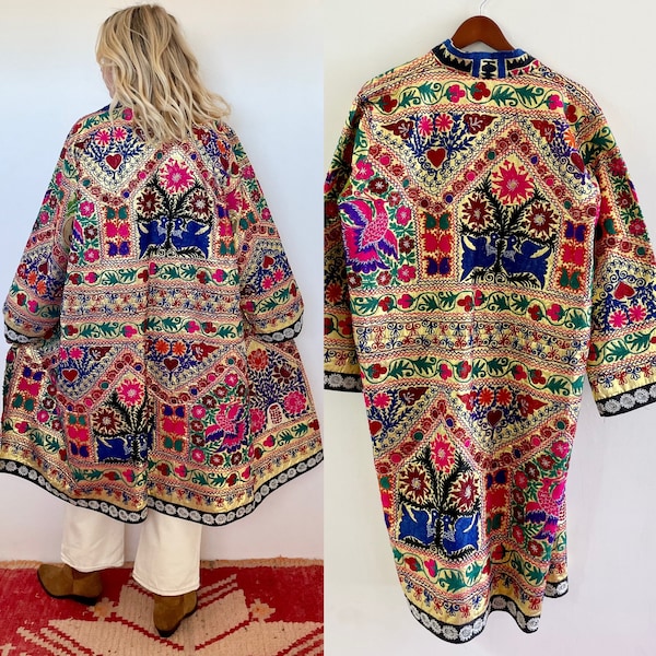 Vintage Embroidered Coat, Uzbek Tribal Coat , Embroidered Gold Coat