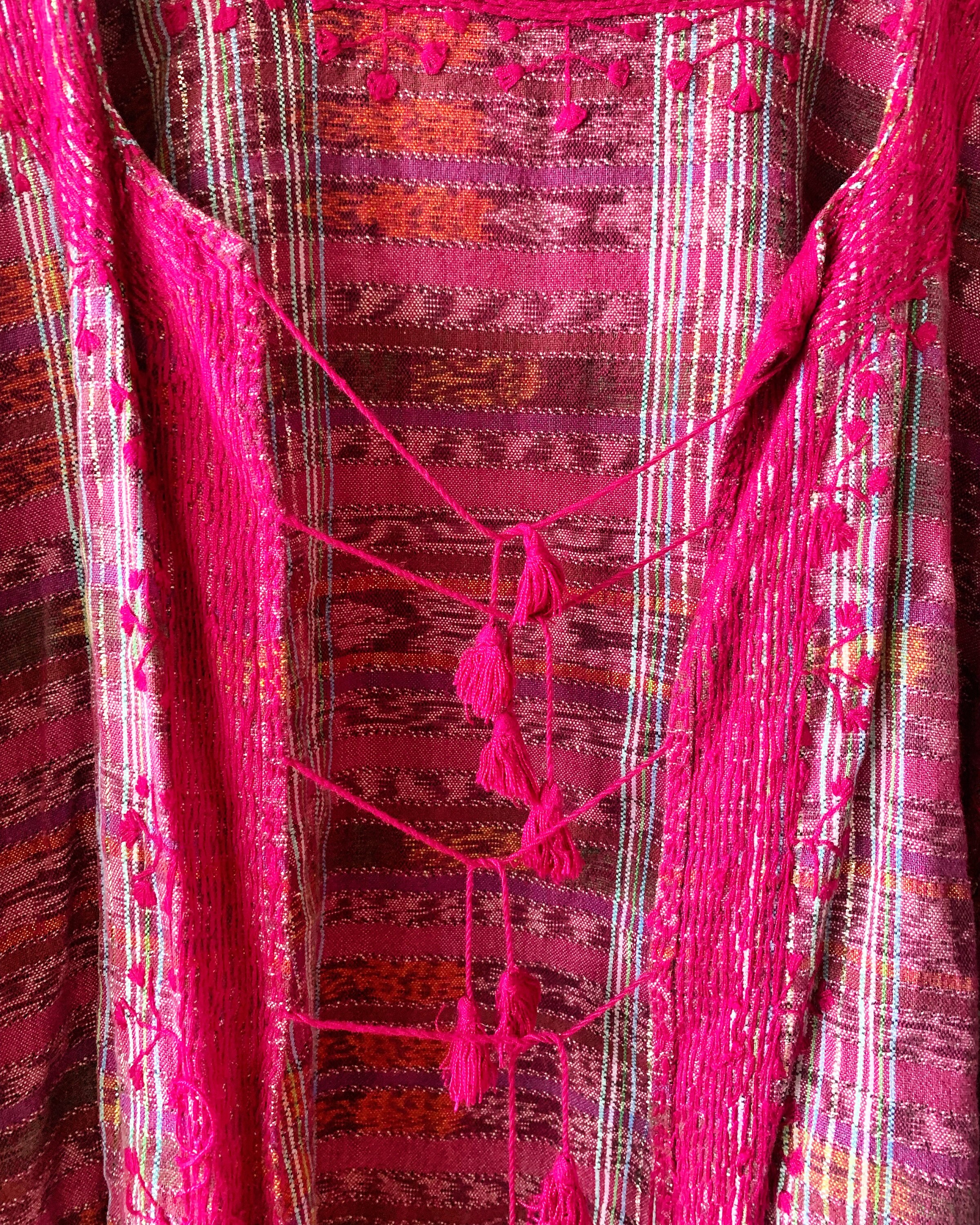 Vintage Mexican Embroidered Ikat Jacket , Puebla Tassed Jacket