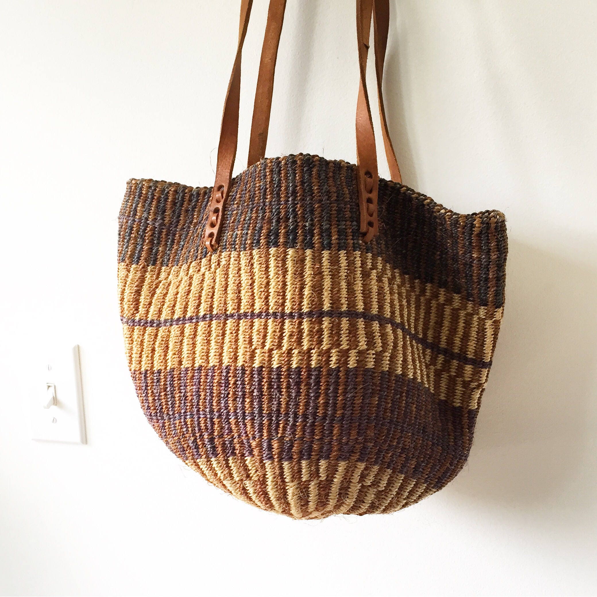 Vintage Sisal Market Tote, Beach Bag