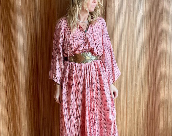 Vintage India Silk Maxi Dress: Paisley Block Print Kaftan