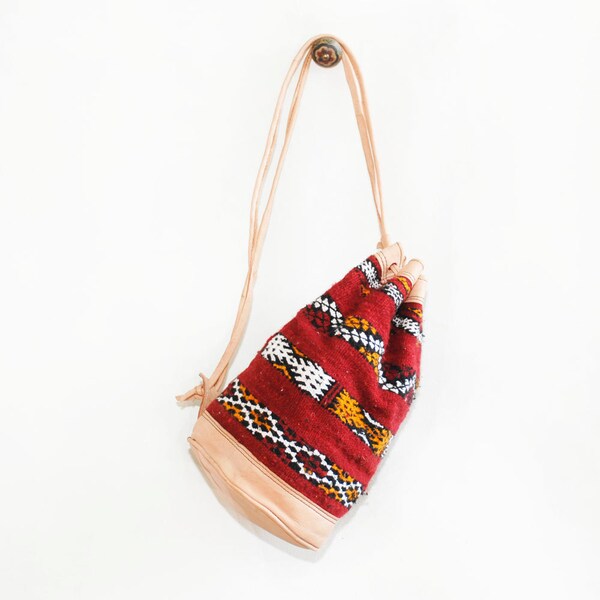 Vintage Moroccan KILIM Drawstring Bucket Bag, Day Pack