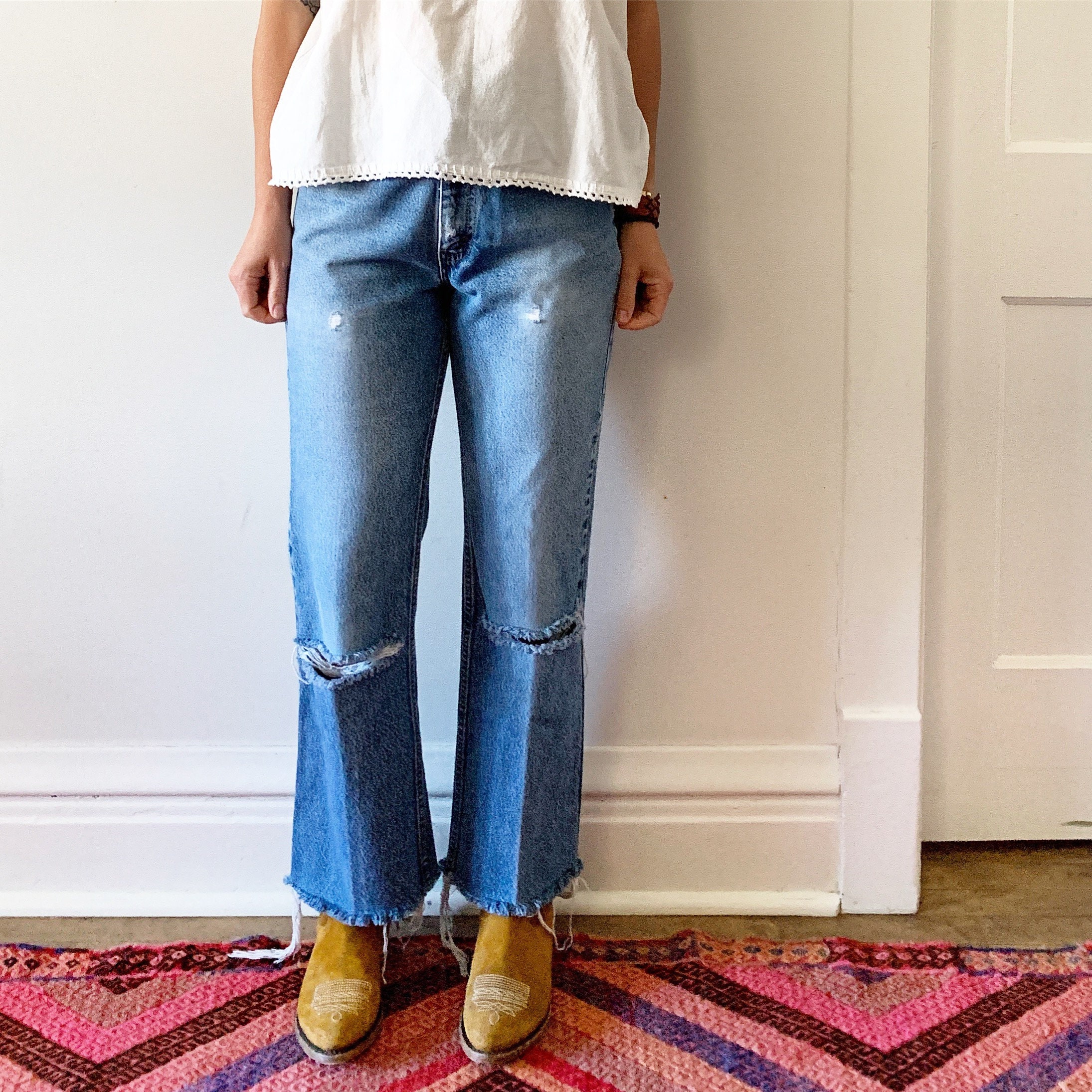 Vintage Levi's 517 Kick Flare Jeans, Reworked Denim Jeans , Trashed Levi's