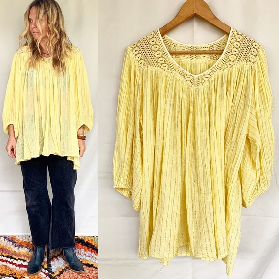 Vintage Cotton Gauze Lurex Blouse , Cotton Gauze T