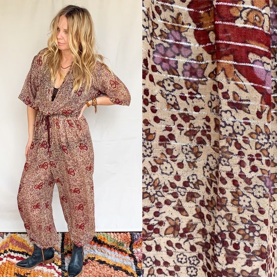 Vintage RARE Indian Cotton Gauze Lurex Jumpsuit ,