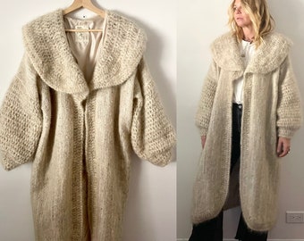 Vintage Chunky Mohair Sweater Coat , Long Sweater Coat , Fuzzy Mohair Cardigan