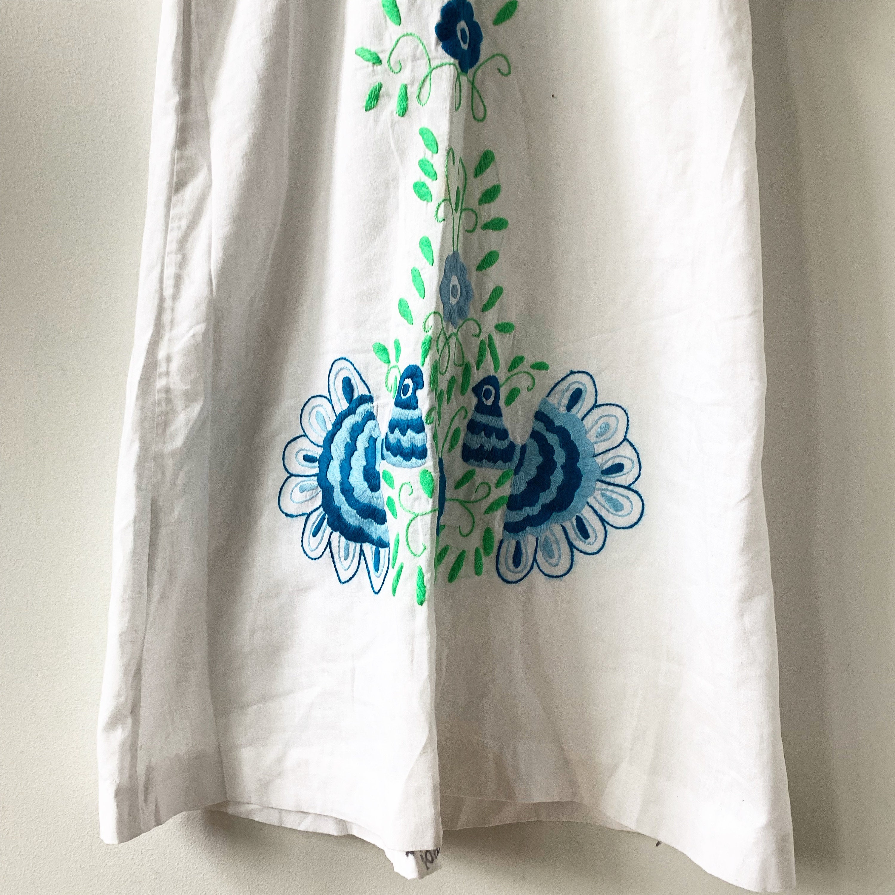 Vintage Embroidered Mexican Dress, Peacock Tunic Dress