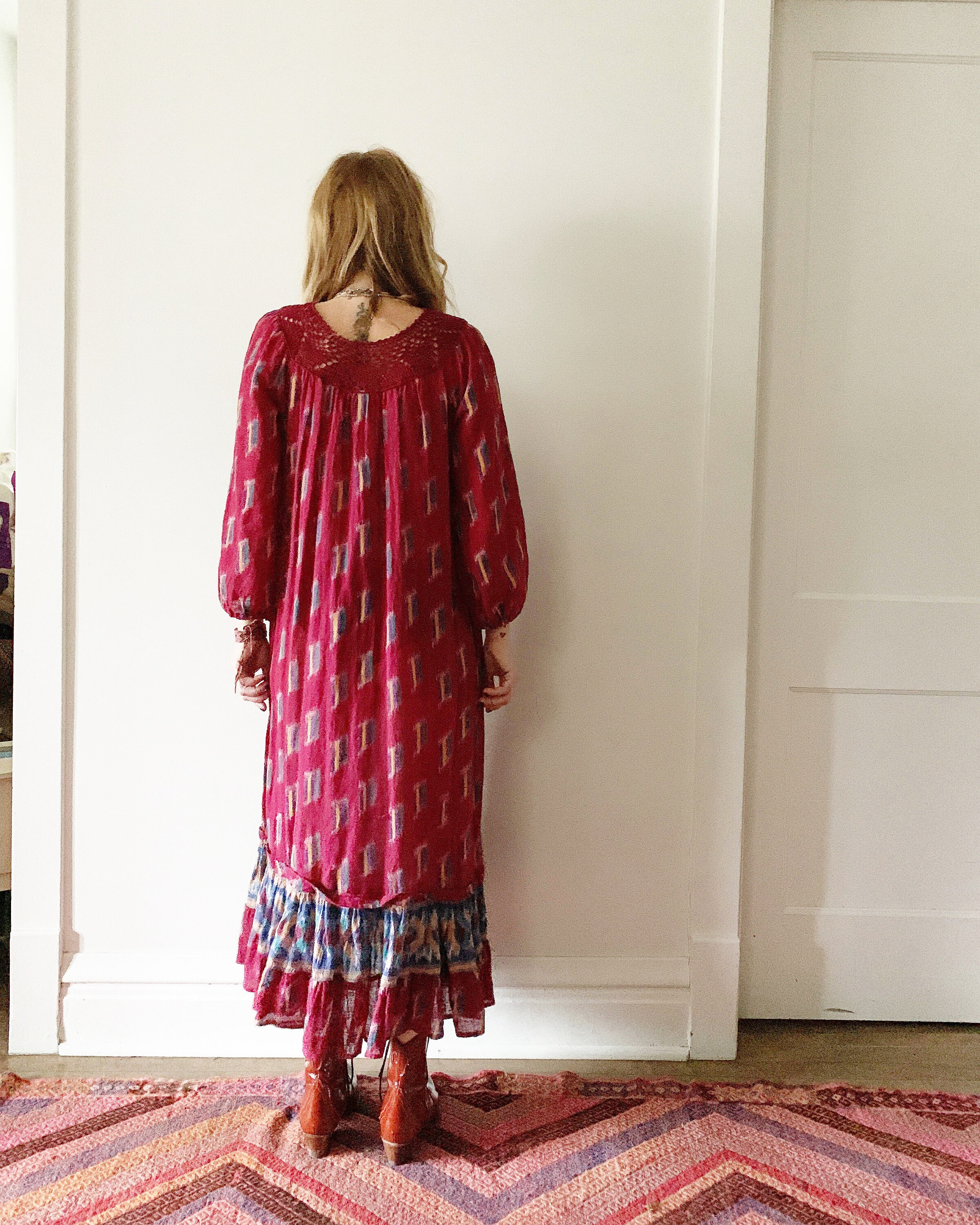 Vintage Indian Cotton Dress , Crochet Cotton Dress, Star of India Dress