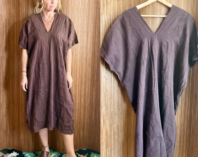 Oaxacan Handwoven Cotton Kaftan - Hand Loomed Mexican  Boho Resort Beach Cover Up