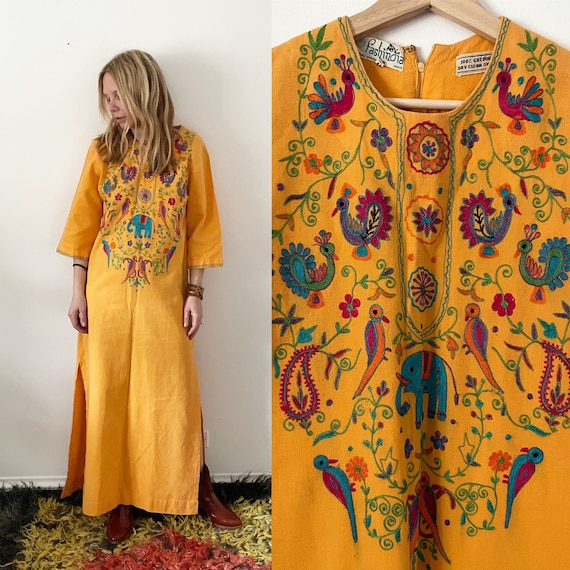 Vintage Embroidered Cotton Kaftan , Pakistani Cott