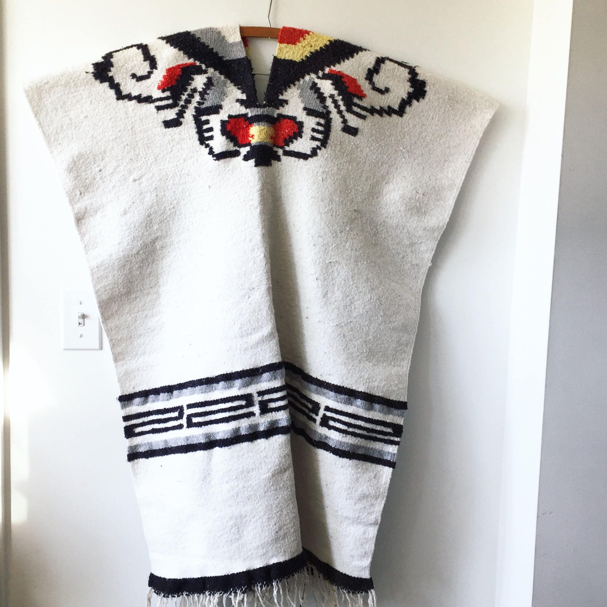 Vintage 60s Mexican Serape Poncho, Blanket Poncho