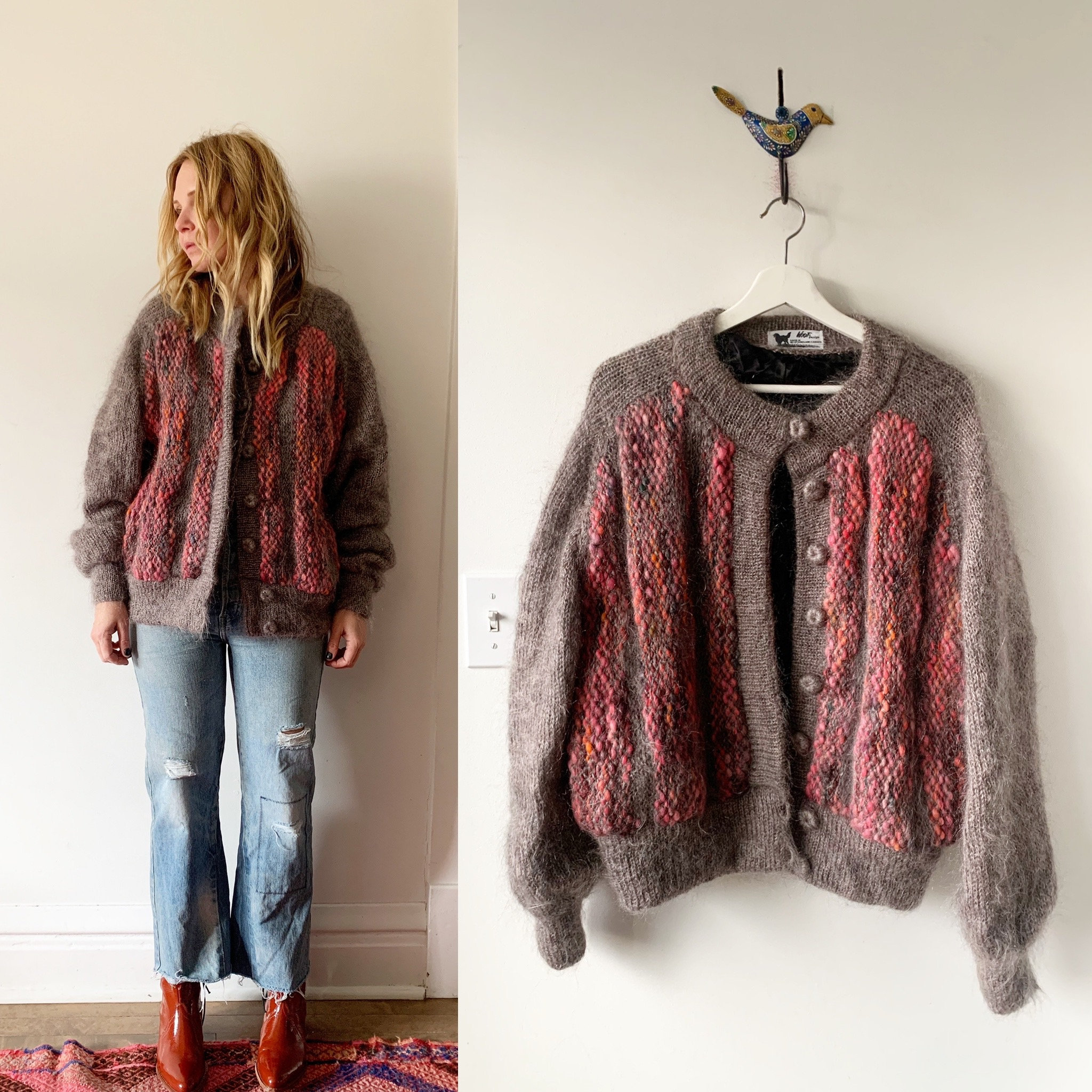 Vintage Knit Jacket , Mohair Bomber Jacket , Sweater Jacket