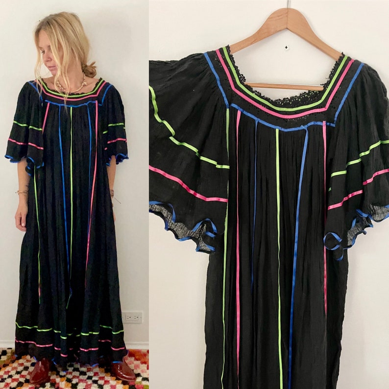 Vintage Mexican Gauze Dress Ethnic Lace Dress Crochet Etsy