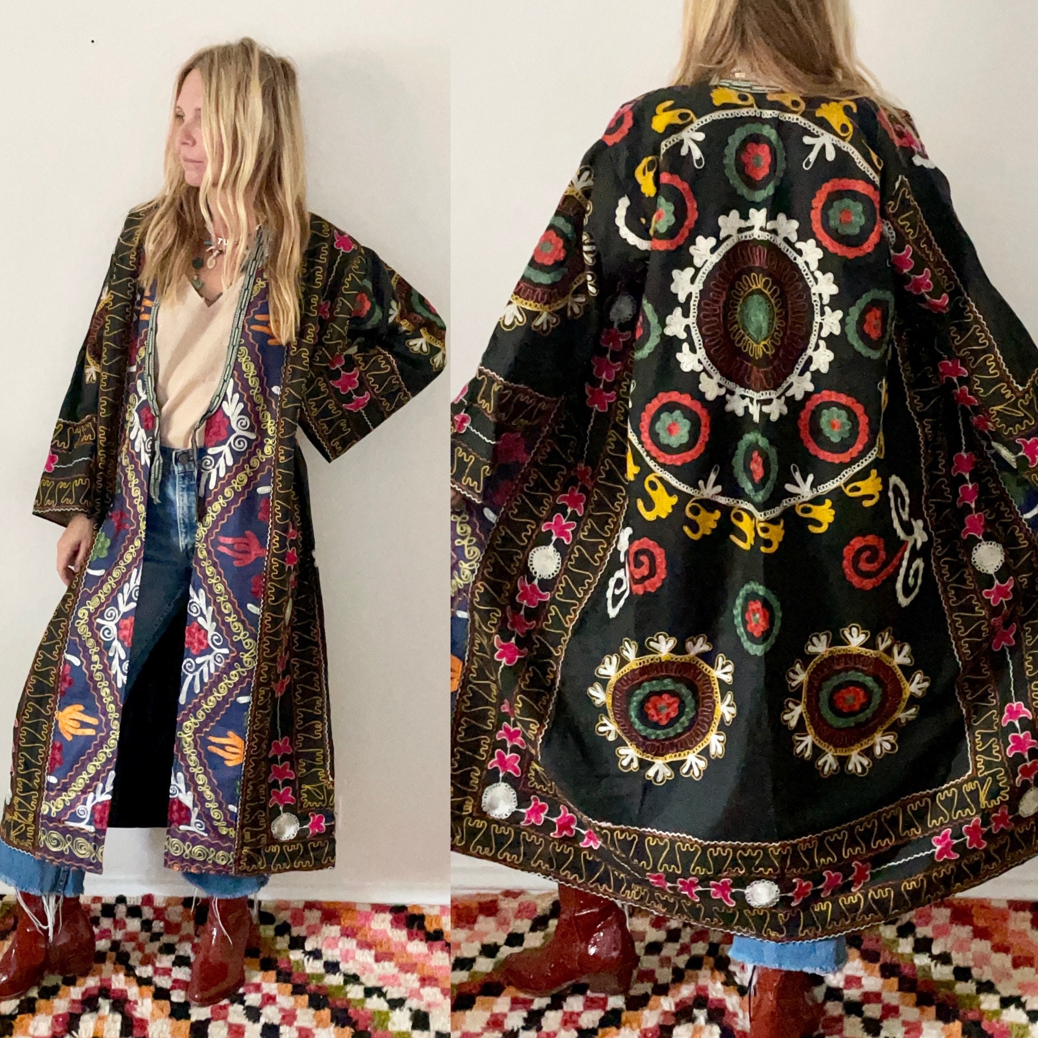 Vintage Embroidered Coat, Uzbek Tribal Coat , Embroidered Maxi