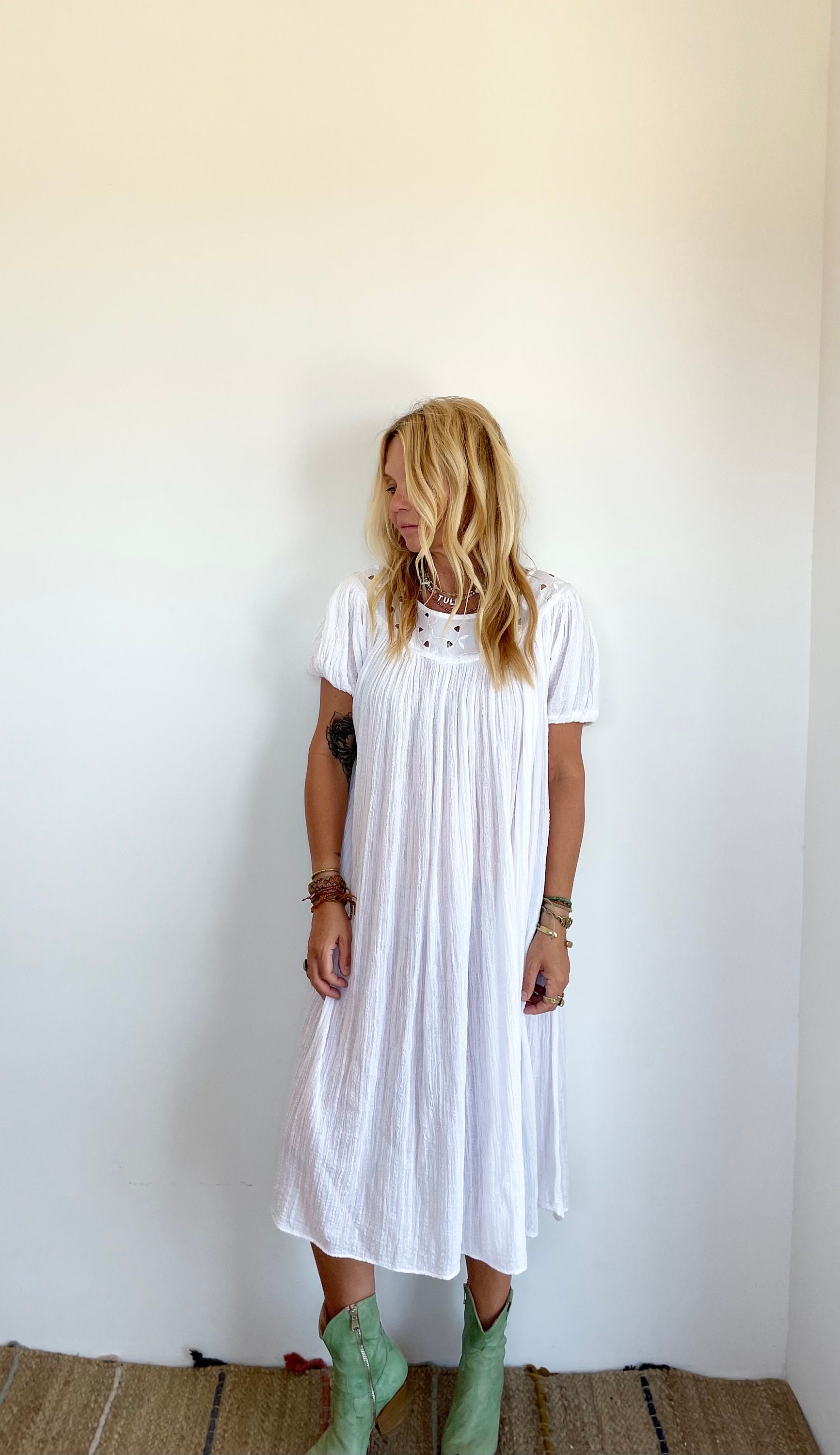 Vintage White Cotton Gauze Dress , Beach Wedding Dress , BOHO Wedding Dress